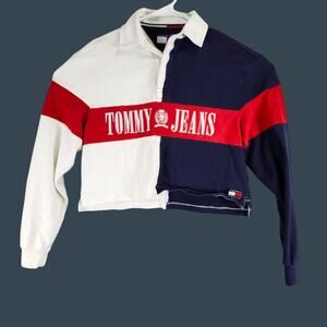 Women's Tommy Jeans Colorblock Cropped Long Sleeve Polo Shirt S/P